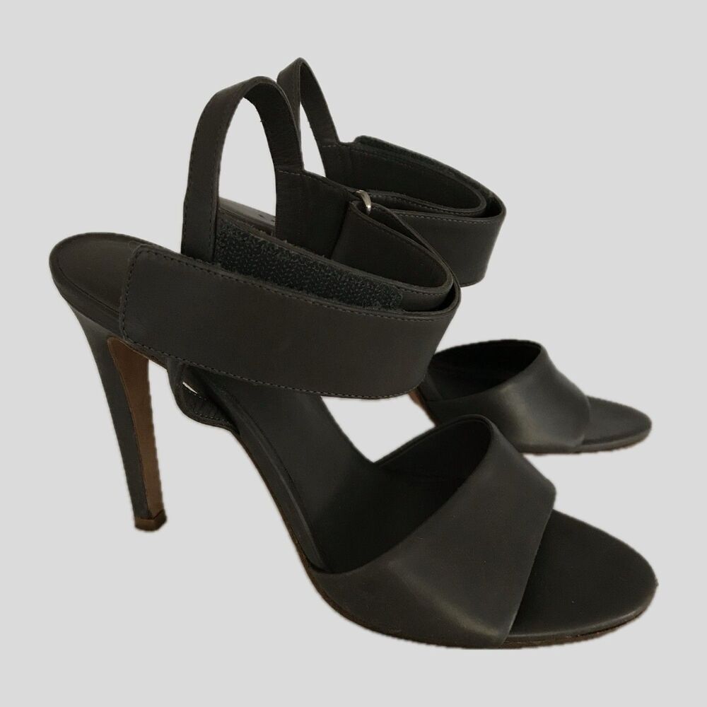 Vince Gray Leather Open Toe Strappy Stiletto High Heels Womens Shoes 7M